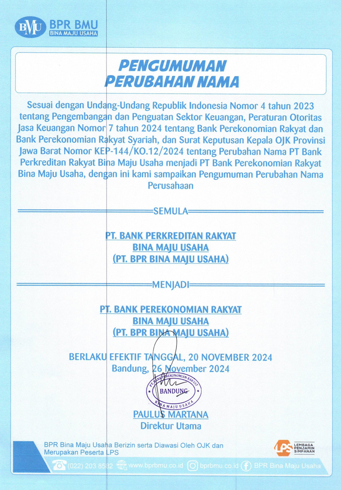 Perubahan Nama Perusahaan